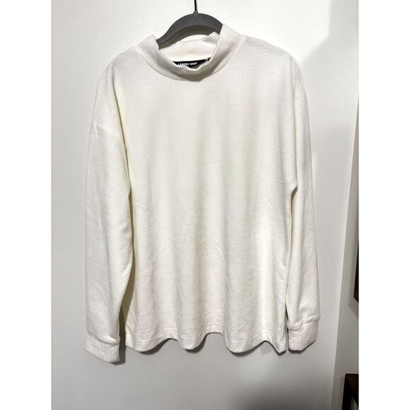 Lands' End Ivory Mock Neck Long Sleeve Top M Minimalist Cotton Knit Basic Layer - Picture 7 of 8